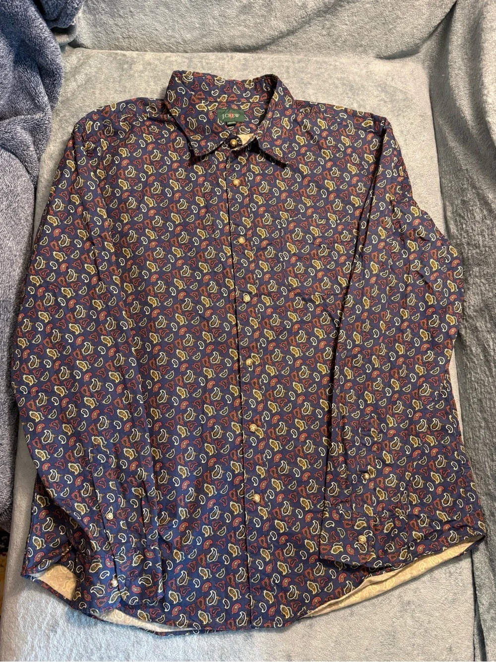 Vintage J. Crew - Men's Size XL Navy Paisley Button-Down Long-Sleeve Shirt